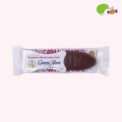 Queen Anne Dark Chocolate Raspberry Marshmallow Fish – Kiwi Kandy NZ