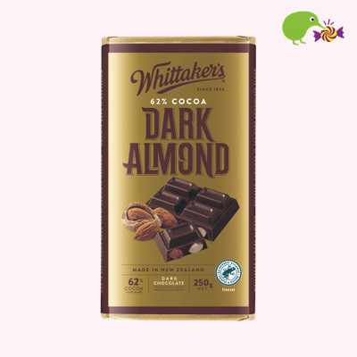 Whittaker's Dark Almond 62% Cocoa Dark Chocolate Block – Kiwi Kandy NZ