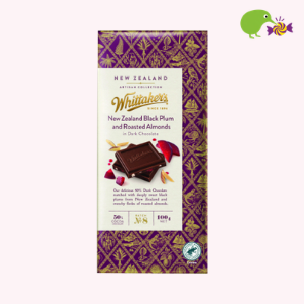Whittaker's New Zealand Black Plum and Roasted Almonds 50% Dark Chocolate Block